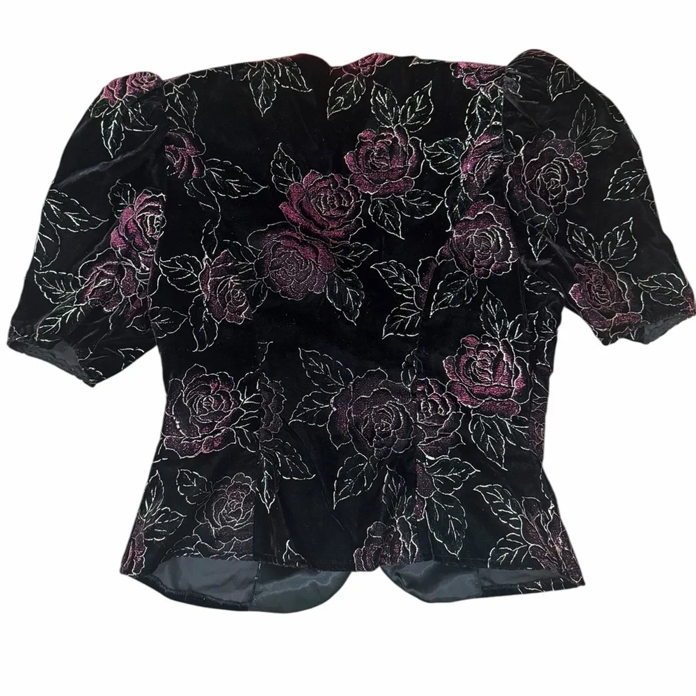 VINTAGE SCOTT MCCLINTOCK Floral Velvet Button Puff Sleeve‎ Top 90s  size 12